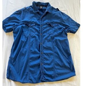 Rock & Republic Mens XL Blue Cotton Ripstop Short Sleeve Military Button Shirt